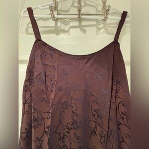 Donna Karan Satin Floral Jacquard Slip Dress - Deep Plum with Velvet Trim